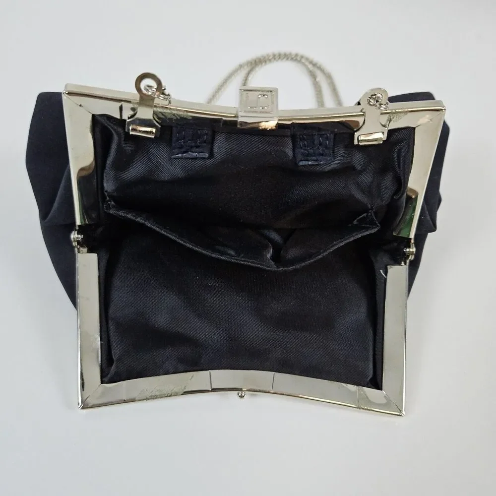 Liz Claiborne Small Purse Clutch‎ Black Long Chain 100% Polyester Top Clasp